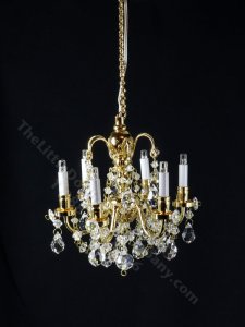 (image for) Miniature Battery Operated 6-Arm Brass and Crystal Chandelier