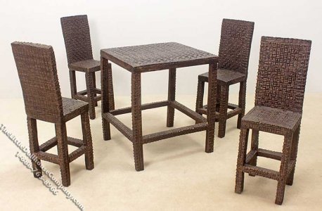 (image for) Miniature Faux Wicker Resin Table & 4 Chairs for Dollhouses