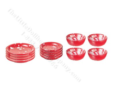(image for) Miniature Red Spatter Enamelware 12 Piece Dish Set