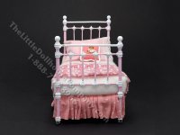 (image for) Miniature Wrought Iron Twin/Single Bed for Dollhouses - Pink