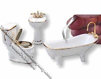 (image for) Miniature 1/2 Scale White Antique Bathroom Set for Dollhouses