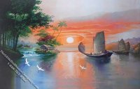 (image for) Asian Waterfront Scene Miniature Mural for Dollhouses