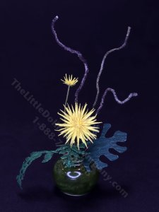 (image for) Vintage Miniature Yellow Fuji Spider Chrysanthemum Ikebana Potted Floral Arrangment for Dollhouses