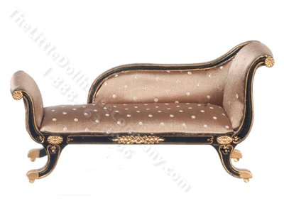(image for) Miniature Black and Gold Chaise Lounge with Cream Upholstery