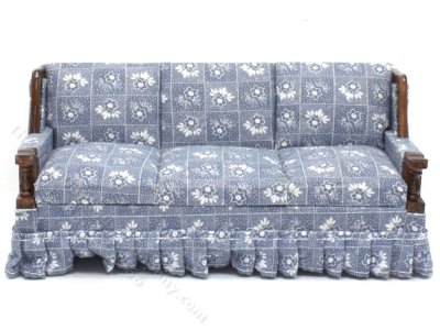 (image for) Vintage Miniature Walnut and Blue Floral Couch
