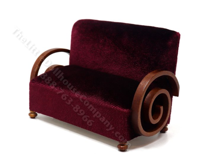 (image for) Miniature Art Deco Red Settee for Dollhouses