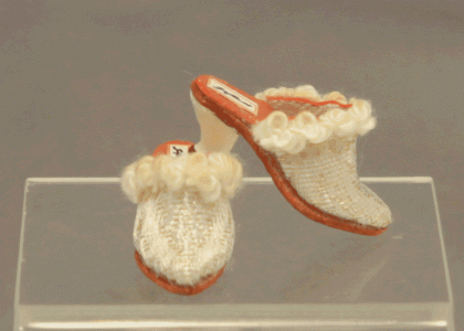 (image for) Miniature White and Orange Pointed Slippers by Judith Blondell