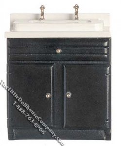 (image for) Miniature White Kitchen Sink on Black Cabinet for Dollhouses