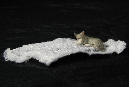 (image for) Dollhouse Scale Model Naughty Kitty on Throw by Janet