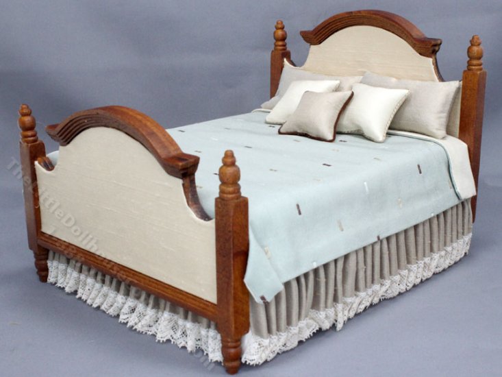 (image for) Miniature Upholstered Bed Dressed in Green and Gold