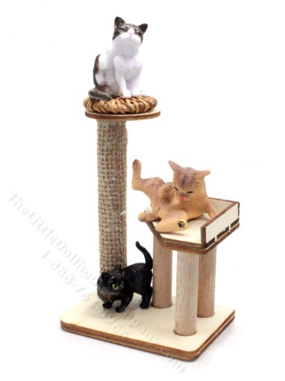 (image for) Miniature Cat Tree with Cats for Dollhouses