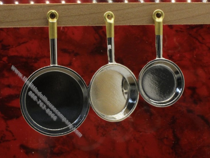 (image for) Miniature 3 Piece Silver Frying Pan Set for Dollhouses
