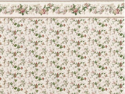 (image for) Grey Floral with Border Miniature Wallpaper for Dollhouses