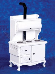 (image for) Miniature White Wood Stove for Dollhouses