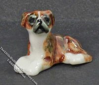 (image for) Miniature Porcelain Laying White & Brown Dog for Dollhouses