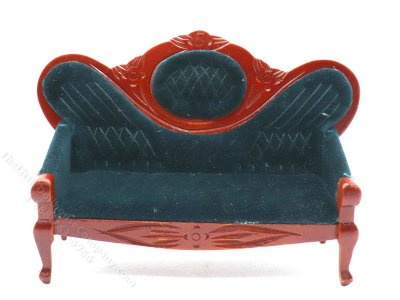 (image for) Miniature Victorian Mahogany Sofa with Green Upholstery