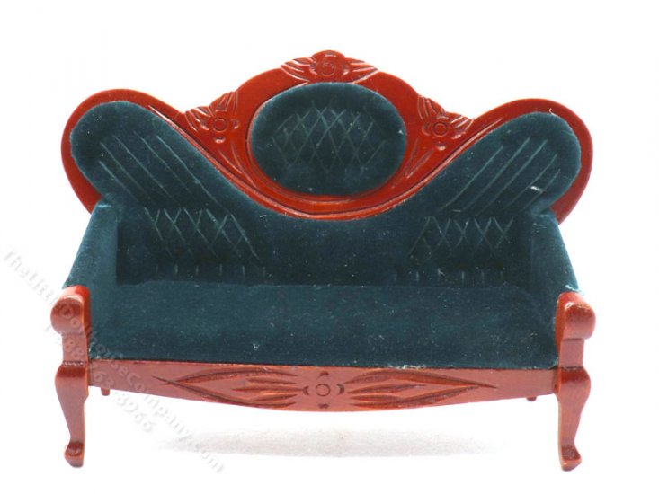 (image for) Miniature Victorian Mahogany Sofa with Green Upholstery