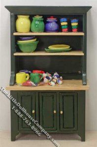 (image for) Miniature Green Hutch w/Accessories By Barb for Dollhouses
