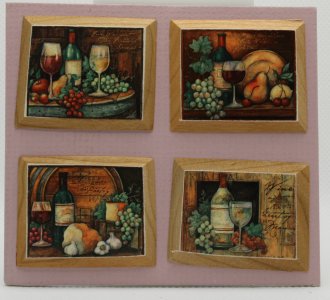 (image for) Four Miniature Print Pictures with Wine Theme