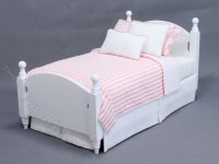 (image for) Miniature White Bed Dressed in Pink and Grey Bedding