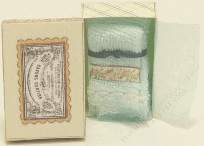 (image for) Pair of Miniature Blue Lace Trimmed Towels in Box