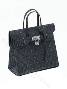 (image for) Miniature Black Handbag w/Metal Feet & Lock for Dollhouses