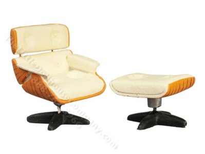 (image for) 1:24 Scale Miniature Lounge Chair and Ottoman for Dollhouses