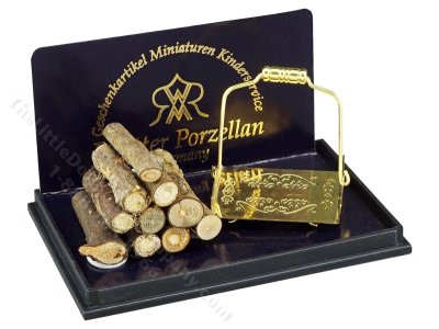 (image for) Miniature Brass Log Holder and Logs for Dollhouses