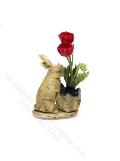 (image for) Miniature Rabbit with Lettuce and Poppies Figurine