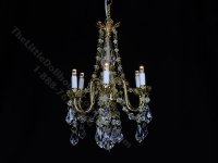 (image for) Miniature Battery Operated 6-Arm Brass Crystal Column Chandelier with Wand