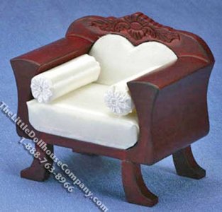 (image for) Miniature Mahogany Empire Chair w/Cream Fabric for Dollhouses