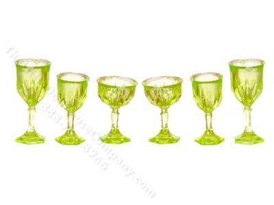 (image for) Miniature 6 Piece Green Cut Stemware Set for Dollhouses