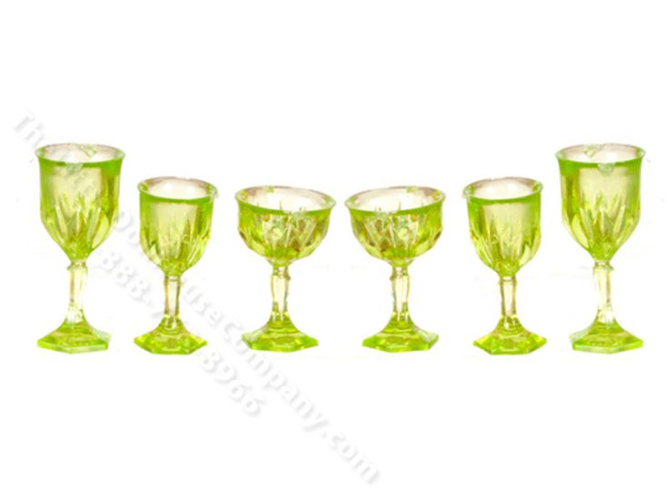 (image for) Miniature 6 Piece Green Cut Stemware Set for Dollhouses
