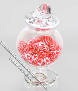(image for) Dollhouse Scale Model Glass Candy Jar Full of Heart Candies