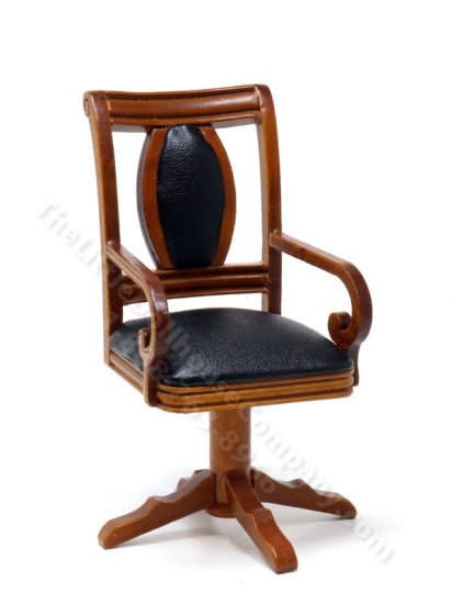 (image for) Miniature Walnut and Black Leather Gaming Table Chair