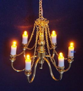 (image for) Miniature Battery Operated Brass 6-Arm Chandelier