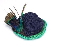 (image for) Miniature Handmade Blue and Green Derby Hat with Peacock Feather