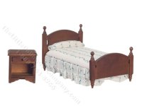 (image for) Miniature Two-Piece Walnut Bed Set for Dollhouses