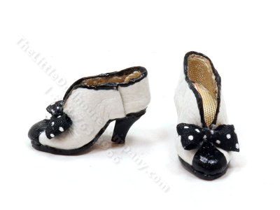 (image for) Miniature Black and White Leather Ladies Shoes by Judith Blondell for Dollhouses