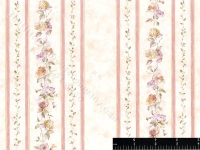 (image for) Red Floral Stripe Miniature Wallpaper for Dollhouses