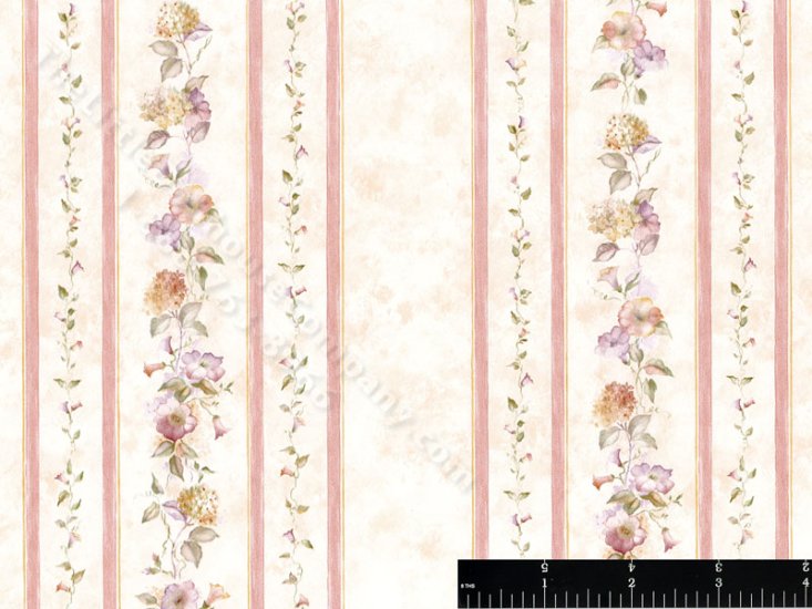 (image for) Red Floral Stripe Miniature Wallpaper for Dollhouses