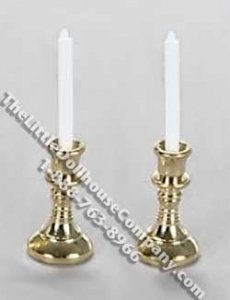(image for) Miniature Brass Candlesticks & Candles for Dollhouses