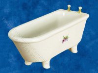 (image for) Miniature White Bath Tub with Floral Decal for Dollhouses
