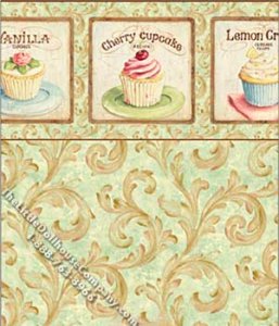 (image for) Aqua Cupcake Scroll Pattern Miniature Wallpaper for Dollhouses