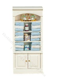 (image for) Miniature Bathroom Shelf Unit with Blue Towels for Dollhouses