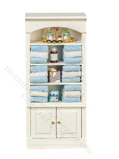 (image for) Miniature Bathroom Shelf Unit with Blue Towels for Dollhouses