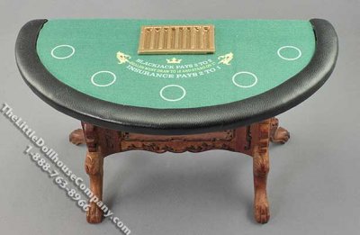 (image for) Miniature Walnut Finish Blackjack Table for Dollhouses