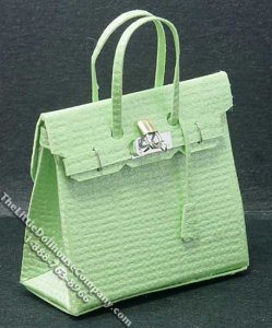 (image for) Miniature Lt. Green Handbag w/Metal Feet & Lock for Dollhouses