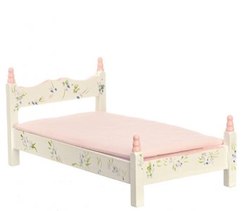 (image for) Miniature White/Pink Single Bed for Dollhouses
