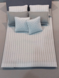 (image for) Miniature Double White & Grey Striped Bedding Set